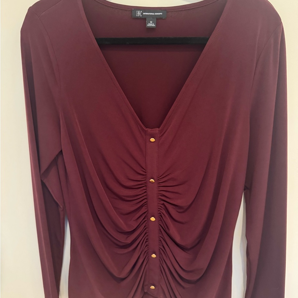 INC Women's Burgundy Ruched Top